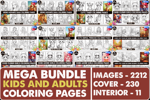 Download 2212 Kids &amp; Adults Coloring Pages Bundle - Adults coloring page Collection
