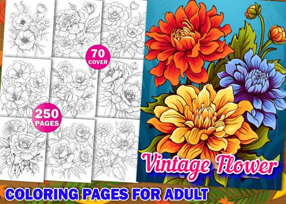 Download 250 Vintage Flower Adults Coloring Pages - Adults coloring page Collection